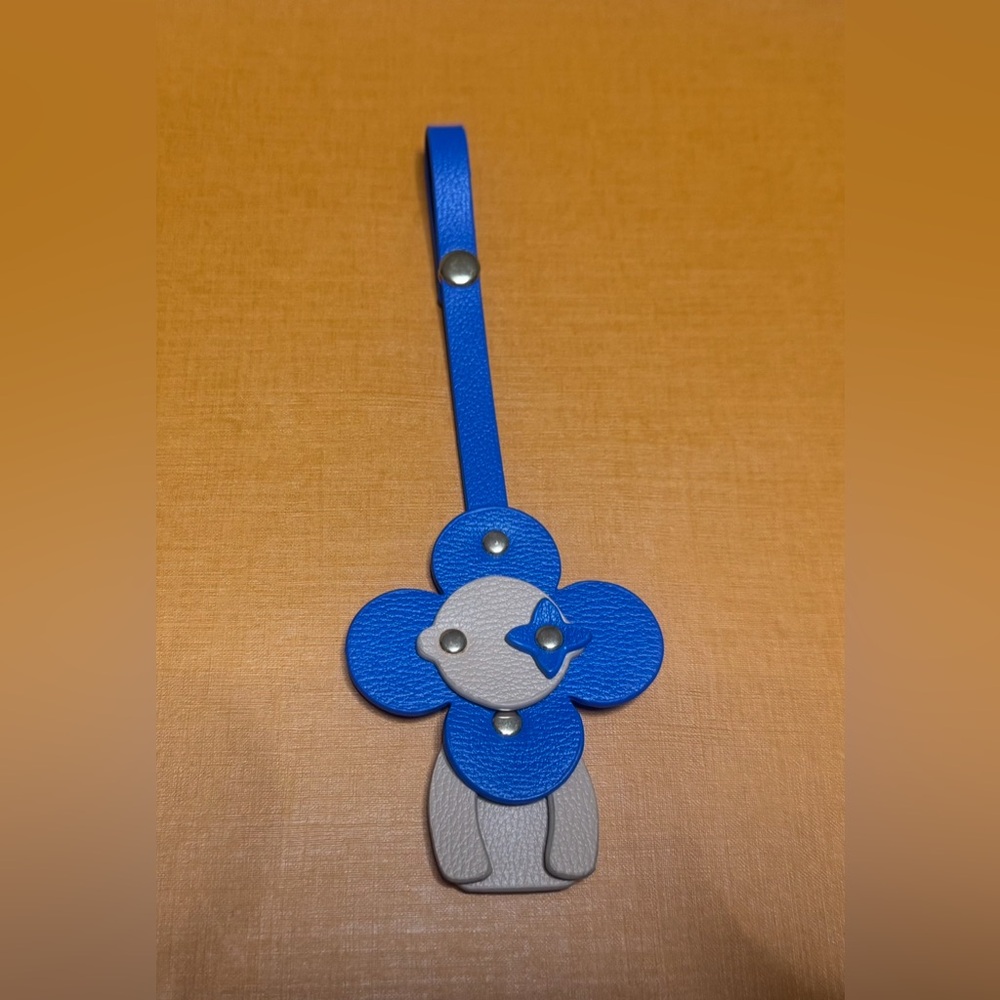 Blue and Brown Leather Keychain